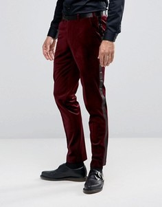 Красные бархатные строгие брюки супероблегающего кроя с сатиновыми полосками по бокам ASOS - Красный