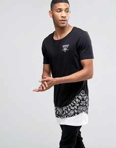 Супердлинная футболка с надставленным подолом и бандановым принтом ASOS - Черный