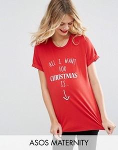 Футболка для беременных с надписью All I Want for Christmas ASOS Maternity - Красный