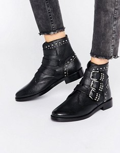 Кожаные байкерские ботинки с тремя пряжками New Look - Черный