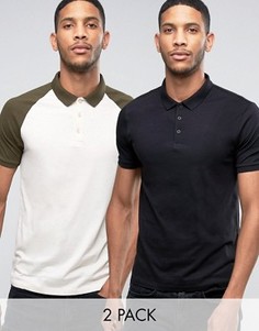 Набор из 2 футболок-поло (с контрастными рукавами реглан / однотонная черная) ASOS - СКИДКА 11 - Мульти