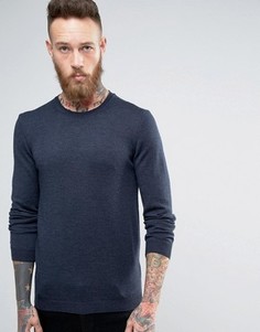 Темно-синий джемпер из мериносовой шерсти с круглым вырезом ASOS - Темно-синий
