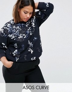 Декорированный свитшот ASOS CURVE Premium - Темно-синий