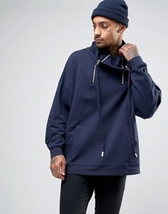 Оversize-свитшот с воротником-трубой и молниями ASOS - Темно-синий