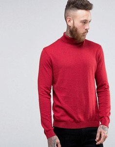 Красный хлопковый джемпер с отворачивающимся воротом ASOS - Красный