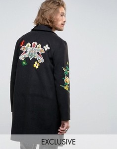 Пальто с цветочными нашивками Reclaimed Vintage - Черный