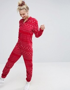 Флисовый новогодний комбинезон с традиционным узором Фэйр-Айл ASOS - Красный