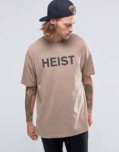 Oversize-футболка с выбеленным принтом спереди ASOS - Бежевый