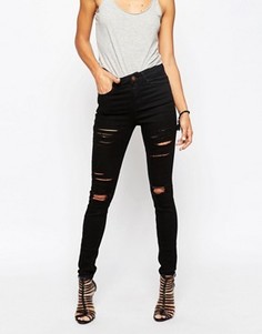Черные рваные джинсы скинни с завышенной талией ASOS Ridley - Черный