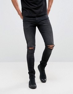 Зауженные рваные джинсы из денима плотностью 12,5 унций ASOS - Черный