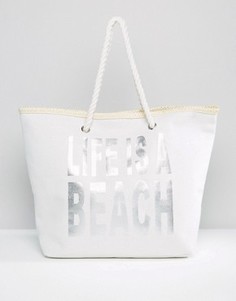 Пляжная сумка с принтом Lifes A Beach South Beach - Серебряный