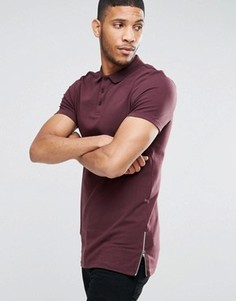 Темно-красная удлиненная футболка‑поло с молниями ASOS - Красный