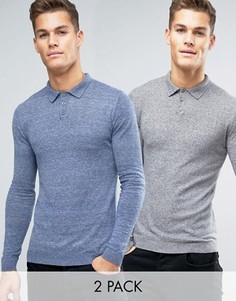 2 обтягивающих поло (синий/серый) ASOS - СКИДКА - Мульти