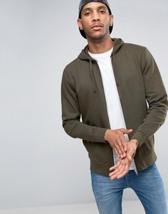 Худи цвета хаки на молнии ASOS - Зеленый