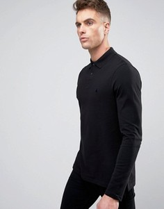 Поло из пике с длинными рукавами и логотипом ASOS - Черный