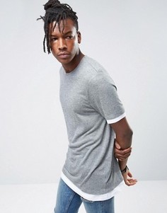 Длинная футболка в крапинку с контрастными манжетами и кромкой ASOS - Серый