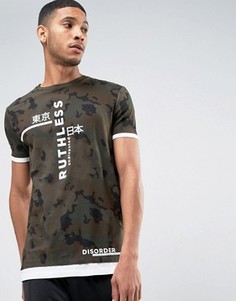 Длинная футболка с камуфляжной отделкой и вставкой на кромке ASOS - Зеленый