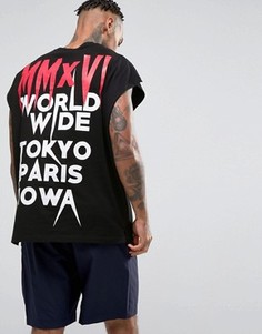 Oversize-футболка удлиненного кроя с принтом на спине ASOS - Черный