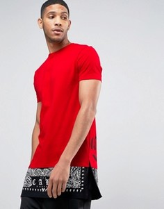 Длинная футболка с принтом на спине и вставкой на кромке ASOS - Красный