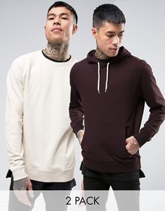 Набор из 2 предметов - бордовое худи и бежевый свитшот ASOS - СКИДКА - Мульти