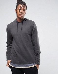 Супердлинный худи с двухслойным низом ASOS - Черный