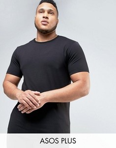 Длинная обтягивающая черная футболка ASOS PLUS - Черный