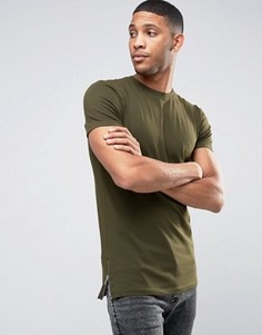 Зеленая облегающая футболка с молниями сбоку ASOS - Зеленый