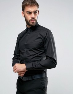 Эластичная рубашка слим с контрастной планкой на пуговицах HUGO by Hugo Boss Efin - Черный