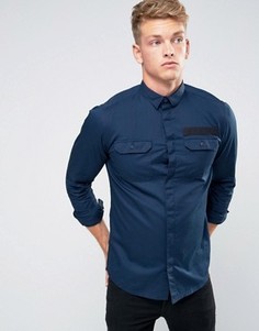 Узкая рубашка с карманами в стиле милитари и отделкой Jack &amp; Jones Core - Темно-синий