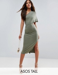 Облегающее платье миди на одно плечо с вышивкой ASOS TALL - Зеленый