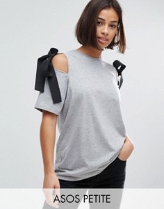 Топ с открытыми плечами и ткаными завязками ASOS PETITE - Серый