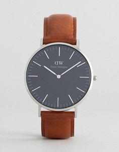 Часы с черным кожаным ремешком и серебристым циферблатом Daniel Wellington St Mawes - 40 мм - Коричневый