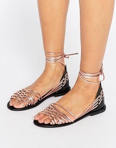 Кожаные сандалии с завязками ASOS JOSHUA - Золотой