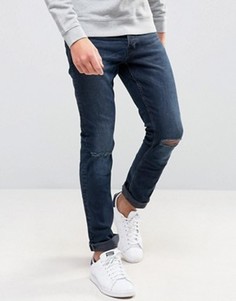Выбеленные сине-черные узкие рваные джинсы New Look - Синий