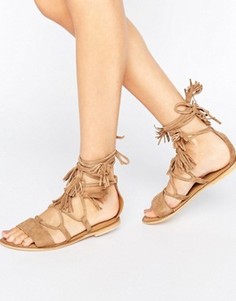 Кожаные сандалии с завязками ASOS FICUS - Бежевый