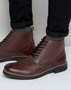 Бордовые кожаные ботинки-броги Frank Wright - Красный