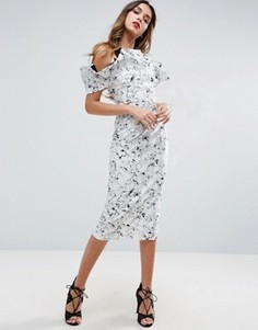 Монохромное платье миди с оборкой ASOS - Черный