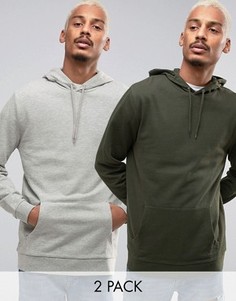 2 длинных худи (серый меланж/ хаки) ASOS - СКИДКА - Мульти