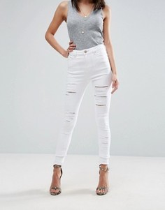 Белые рваные джинсы скинни ASOS RIDLEY - Белый