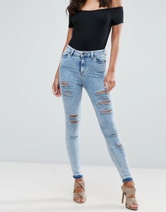 Мраморные светлые джинсы скинни с прорехами ASOS RIDLEY - Синий