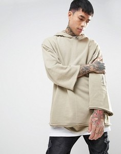 Oversize-худи с необработанными краями и карманом на рукаве ASOS - Бежевый