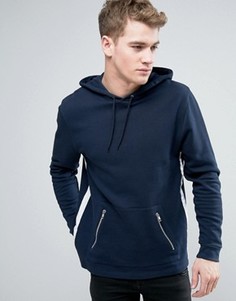 Худи с карманами на молниях и отделкой лентой ASOS - Темно-синий