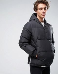 Черная дутая куртка через голову с капюшоном ASOS - Черный