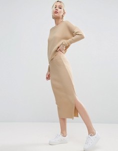 Комбинируемая трикотажная юбка миди ASOS - Stone