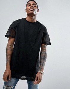 Oversize-футболка с сетчатыми рукавами и подолом ASOS - Черный