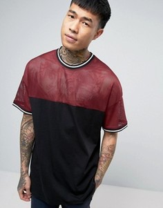 Oversize-футболка с сетчатой кокеткой и монохромной лентой ASOS - Черный