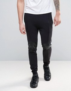 Супероблегающие байкерские джоггеры со вставками из искусственной кожи ASOS - Черный