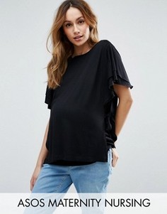 Футболка с рукавами клеш и завязками по бокам ASOS Maternity NURSING - Черный