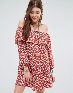 Платье с открытыми плечами и цветочным принтом в винтажном стиле Glamorous - Мульти