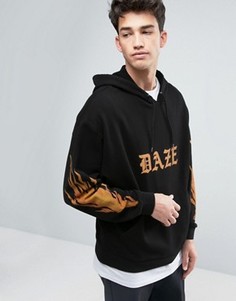 Oversize-худи с эффектом футболки и принтом ASOS - Черный